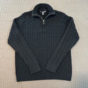 Y2K Old Navy Chunky Cable Knit Sweater Men Large Black 1/4 Zip Fisherman Preppy